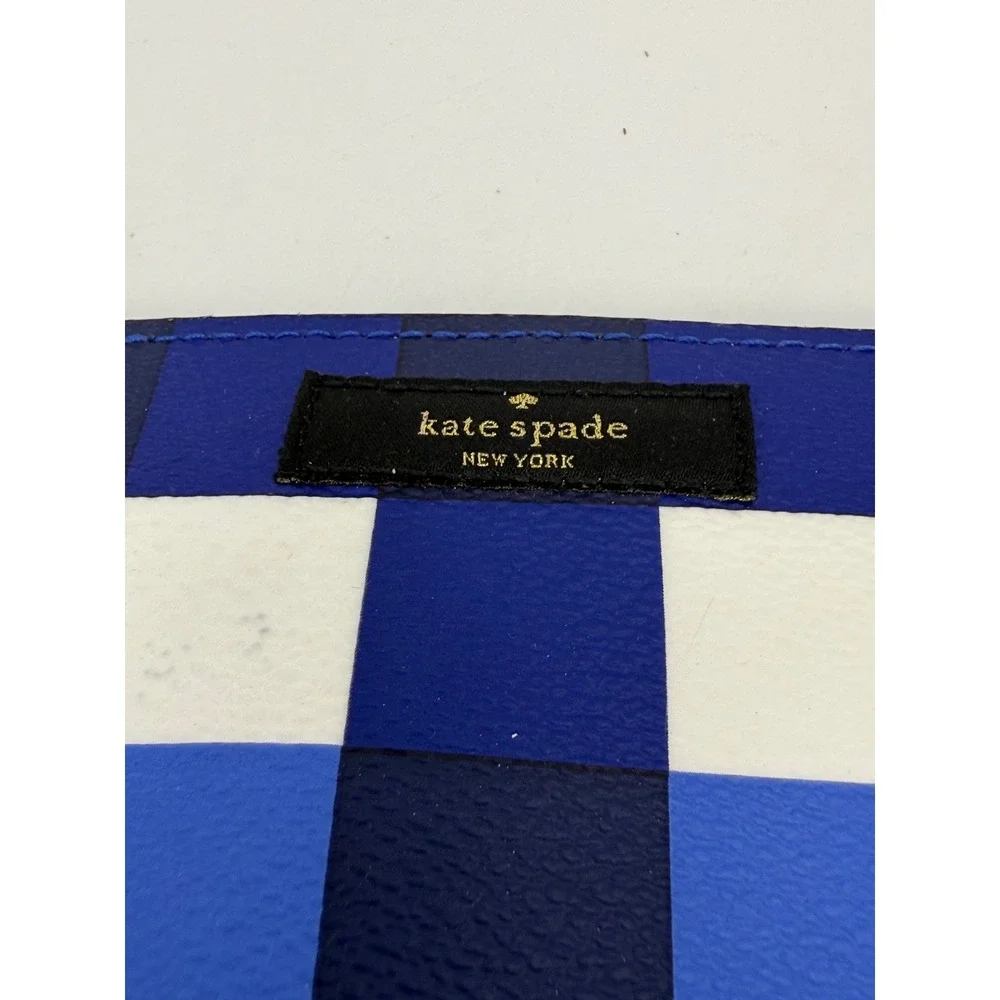 Kate Spade New‎ York Blue Gingham Check Saffiano Cosmetic Makeup Bag Pouch Zip